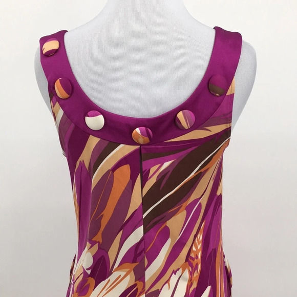 Yoana Baraschi Dress Womens XS Purple Orange Abstract Feather Print Shift Silk - Picture 6 of 14